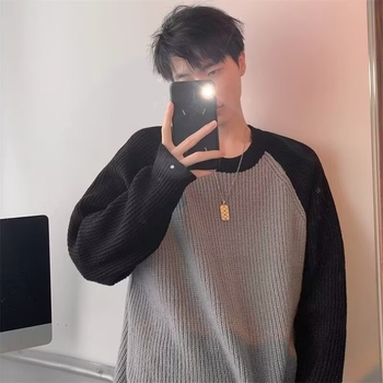 Μοντέρνο, μοντέρνο, ασορτί χρωματικά ταιριαστό πουλόβερ με στρογγυλή λαιμόκοψη, ανδρικό, casual, χαλαρό, άνοιξη, φθινόπωρο, χειμώνα, πλεκτό πουλόβερ με σχέδιο rib σε όλα τα χρώματα