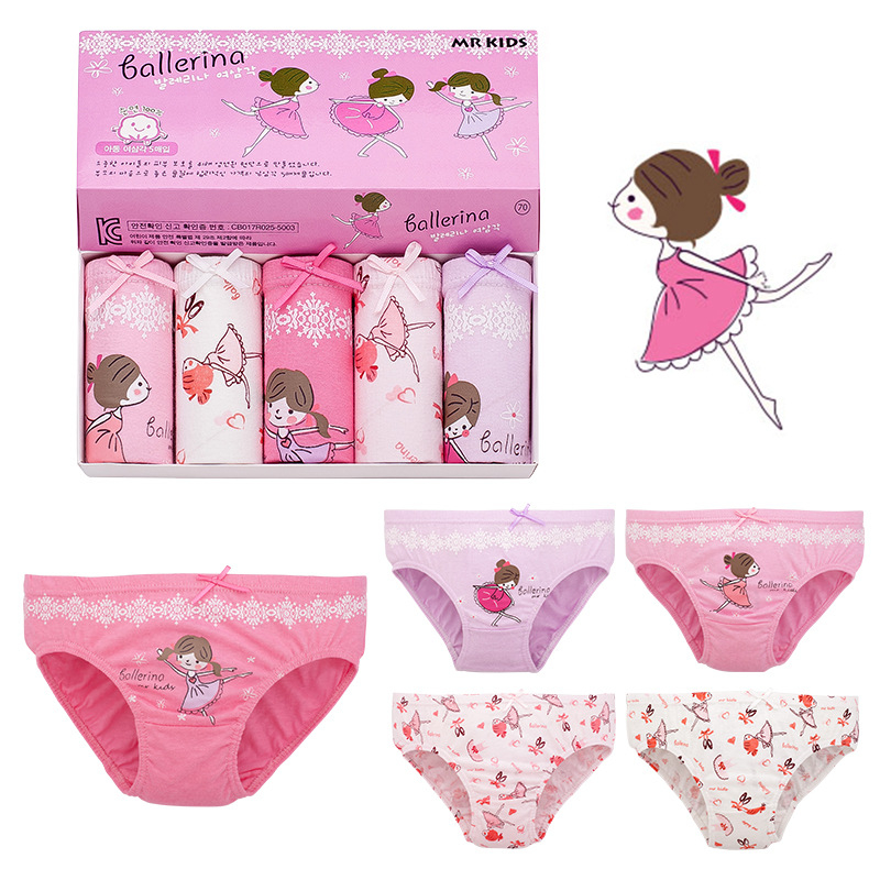 Korėjietiško stiliaus medvilninės naujos vaikiškos kelnaitės mergaitėms, pradinės mokyklos mokinėms, penkios dėžutėse su animacinių filmukų motyvais, mielos mergaitiškos kelnaitės.