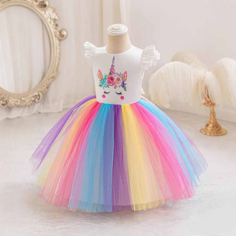 Rochie de prințesă unicorn pentru fete, rochie poncho drăguță pentru bebeluși, rochie curcubeu pentru fetițe, costum pentru copii