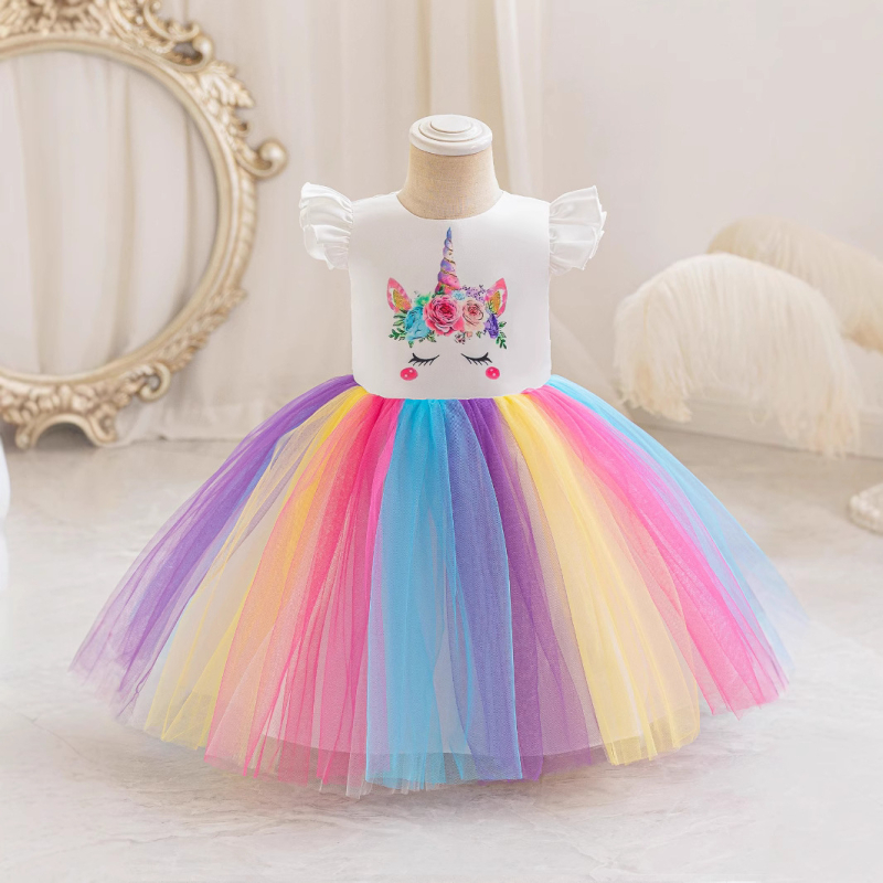 Rochie de prințesă unicorn pentru fete, rochie poncho drăguță pentru bebeluși, rochie curcubeu pentru fetițe, costum pentru copii