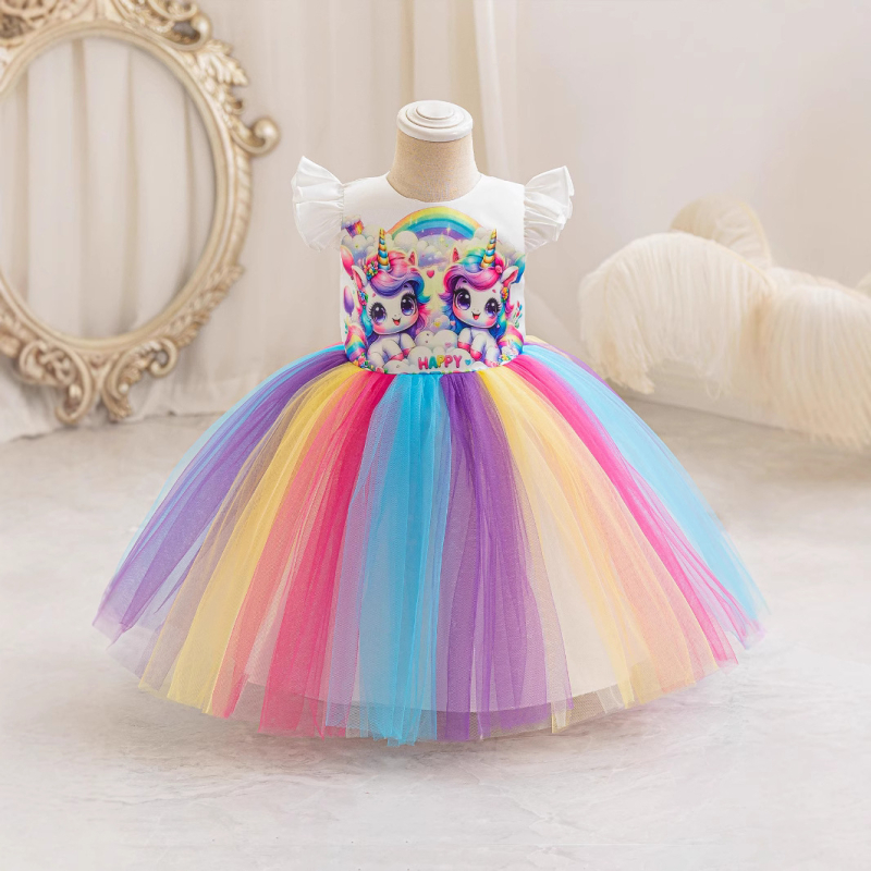 Rochie de prințesă unicorn pentru fete, rochie poncho drăguță pentru bebeluși, rochie curcubeu pentru fetițe, costum pentru copii