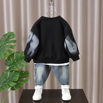 Νέα ανοιξιάτικα κοστούμια για αγόρια 2024, Παιδικά ρούχα, Άνοιξη & Φθινόπωρο, Μοντέρνα φούτερ και τζιν με γράμματα σε ολόσωμη φόρμα για μεγάλα παιδιά, Μοντέρνα