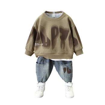 Νέα ανοιξιάτικα κοστούμια για αγόρια 2024, Παιδικά ρούχα, Άνοιξη & Φθινόπωρο, Μοντέρνα φούτερ και τζιν με γράμματα σε ολόσωμη φόρμα για μεγάλα παιδιά, Μοντέρνα
