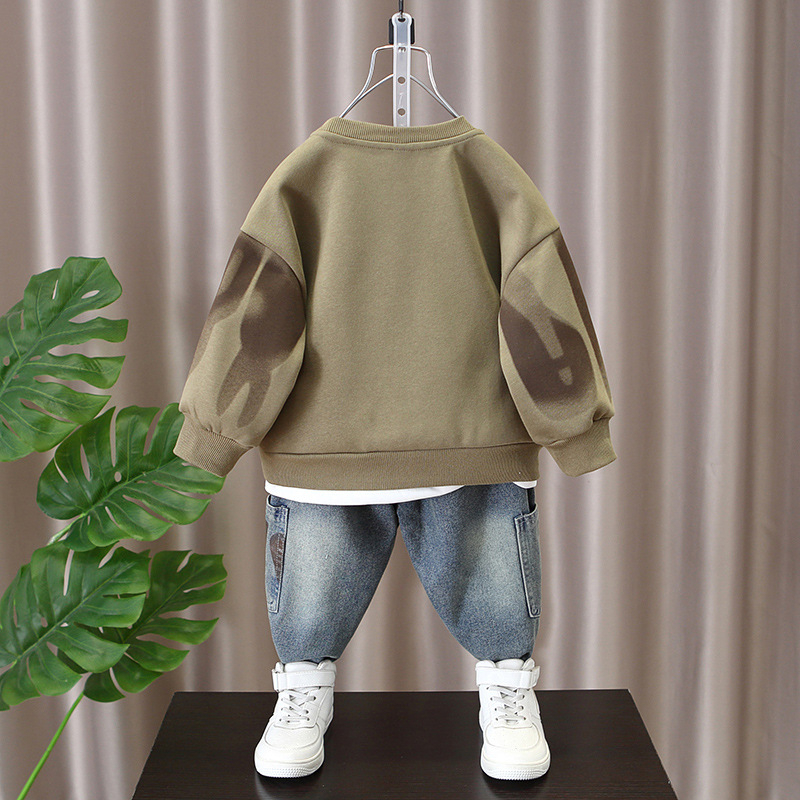 Chlapčenské jarné obleky 2024, Detské oblečenie, Jar a jeseň, Módne mikiny a džínsy s potlačou a písmenami pre veľké deti, Trendy