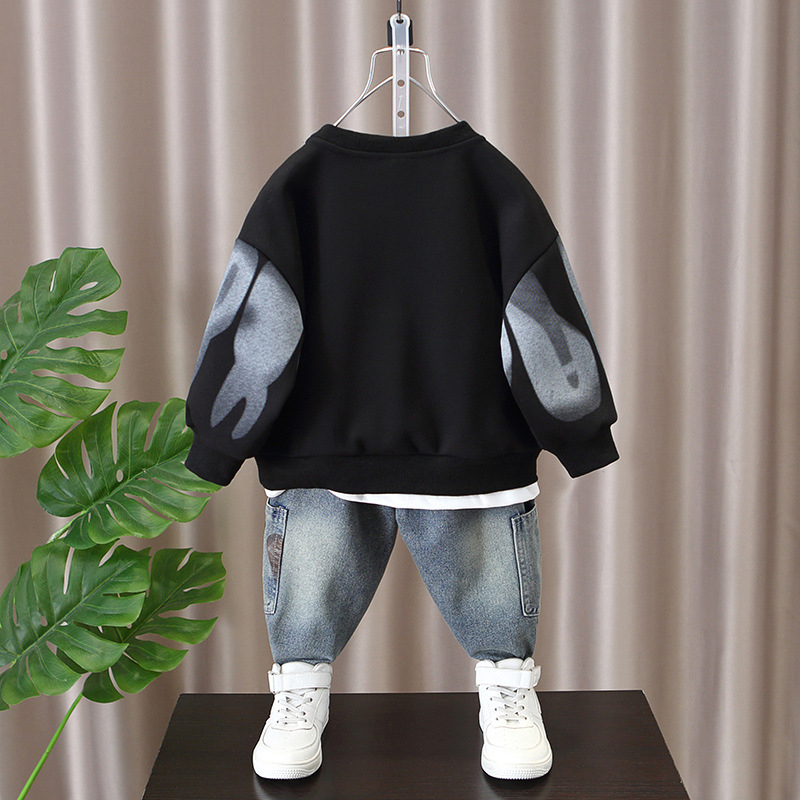 Chlapčenské jarné obleky 2024, Detské oblečenie, Jar a jeseň, Módne mikiny a džínsy s potlačou a písmenami pre veľké deti, Trendy