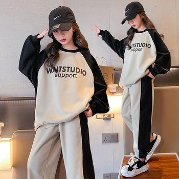 Dievčenské športové oblečenie, jesenné oblečenie, veľké detské oblečenie 2024, nové detské oblečenie v západnom štýle, detská móda, ležérny sveter, dvojdielna súprava