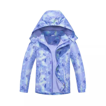 Ženska dječja svijetloljubičasta gradijentna jakna za vanjsku upotrebu s printom za srednji i veliki uzrast, topla vodootporna jakna s flis podstavom i printom bez kape