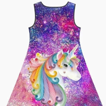 Temu populárne dievčenské letné šaty s jednorožcom, princeznovské šaty s kreslenou potlačou pre deti
