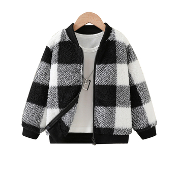 Ευρωπαίων και Αμερικανών αγοριών casual καρό γιακάς με παχύ βελούδινο μπουφάν με μακριά μανίκια και φερμουάρ