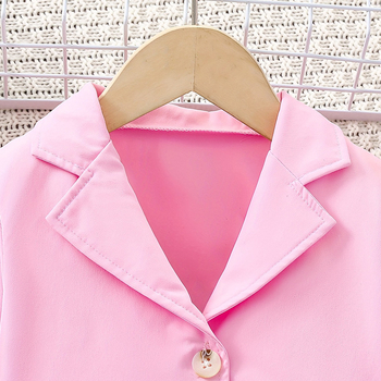 Παιδικό κοστούμι ευρωπαϊκού στιλ για κορίτσια, αμάνικο, φλοράλ ντεκολτέ, ροζ σακάκι, δύο τεμαχίων