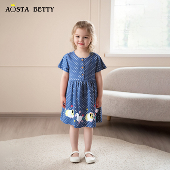 25 cezhraničných letných nových detských šiat s vlnovou výšivkou zvierat, pletenou bavlnenou dievčenskou sukňou s krátkym rukávom, generáciou vlasov