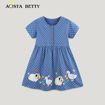 25 cezhraničných letných nových detských šiat s vlnovou výšivkou zvierat, pletenou bavlnenou dievčenskou sukňou s krátkym rukávom, generáciou vlasov