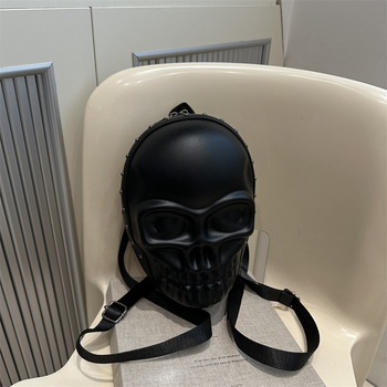 Osobna mala torba s lubanjem, ženska, novi stil, dvostruko rame, ležerna torba s 3D dizajnom lubanje, s lancem i trakama, 2024.