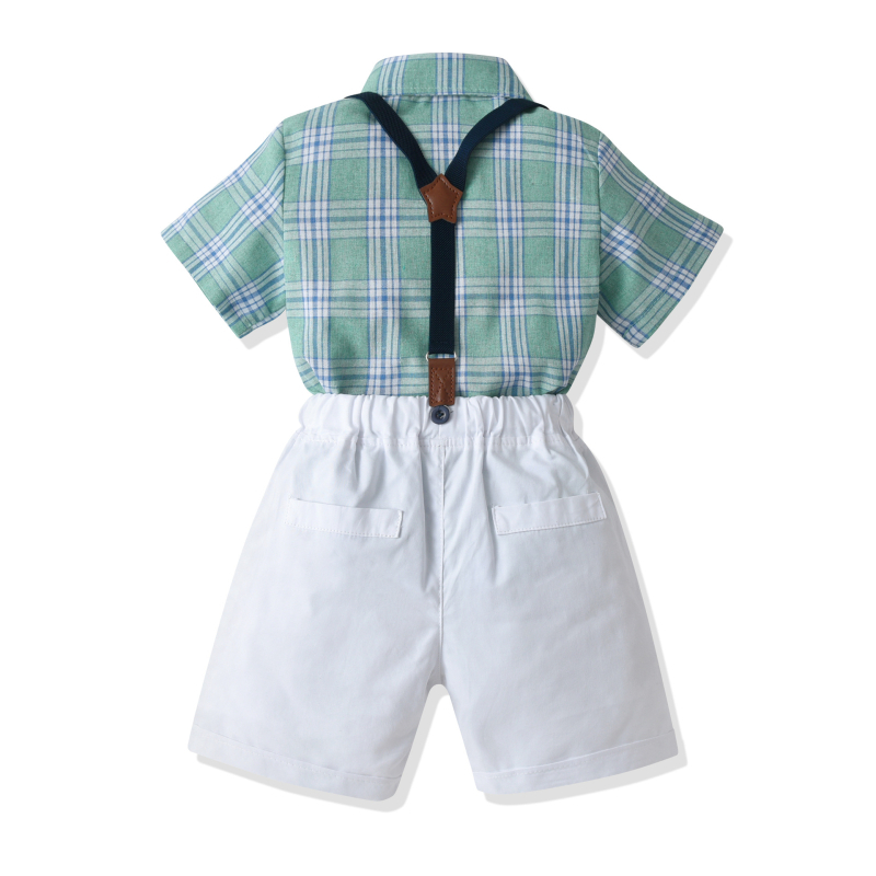 Dječja ljetna karirana košulja s leptir-mašnom i kratkim rukavima, Cross-Border Boys, tregeri, muška haljina od četiri dijela