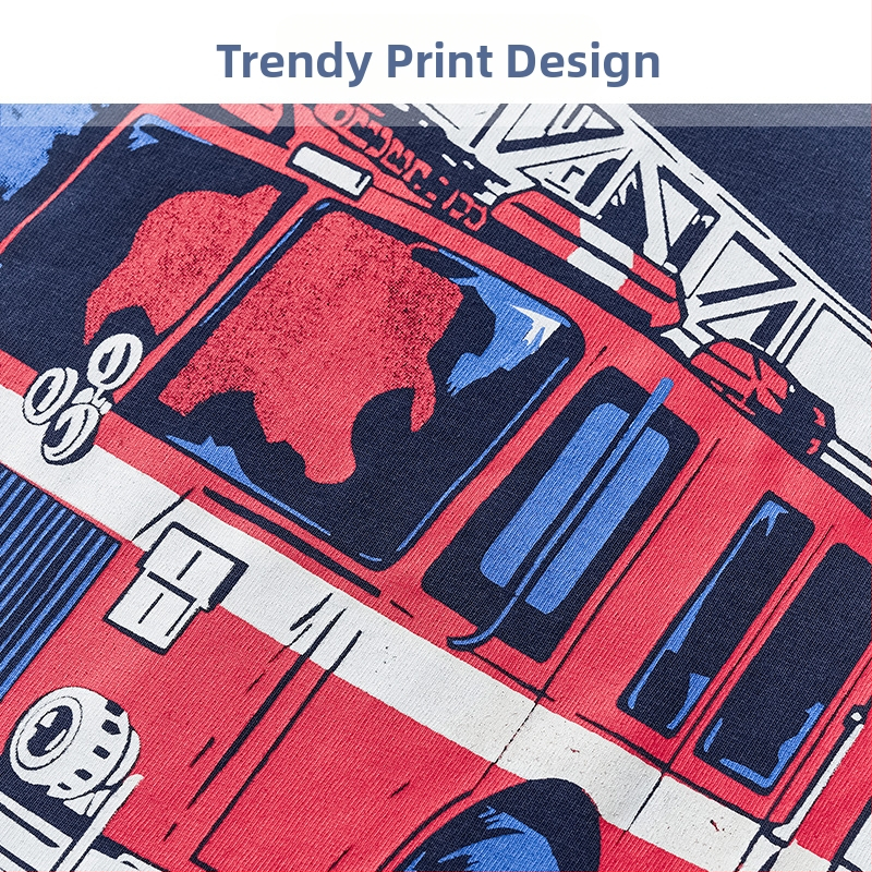 Европейски и американски детски дрехи с къс ръкав 2025 детска тениска за момче с карикатура на пожарна кола, модел лято, половин ръкав, фабрика на едро