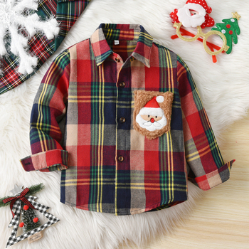Nove prekogranične jesenske i zimske nove dječje košulje dugih rukava, europske i američke božićne karirane košulje s reverom