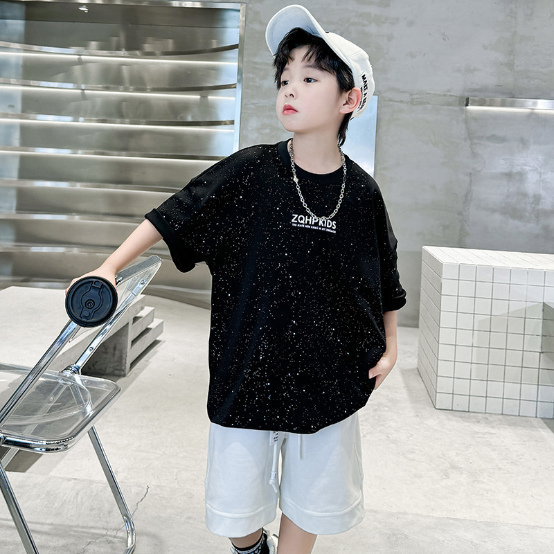 Dječja crna majica kratkih rukava za Dan beba, ljeto 2024., novi dolazak, Yuppie zgodna dječja pamučna majica s polurukavima za dječake