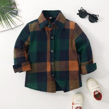 Nové chlapčenské jesenné a zimné kockované česané tričko s dlhým rukávom pre malé a stredné deti, všestranné vrchné oblečenie