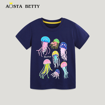 Лятна тениска за момичета, европейско и американско детско яке с щампа на вятърни медузи, трансгранична нова детска тениска с къс ръкав, поколение коса