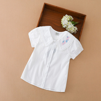 Tüdrukute lühikeste varrukatega särk, valge suvine lasteriietus, laste topp puhvis varrukatega, puuvillane alussärk, puhas puuvill, hingav ja allakeeratava kraega