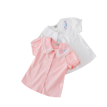 Tüdrukute lühikeste varrukatega särk, valge suvine lasteriietus, laste topp puhvis varrukatega, puuvillane alussärk, puhas puuvill, hingav ja allakeeratava kraega