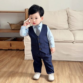 Φόρεμα για αγόρια Επίσημο φόρεμα Παιδικό κοστούμι Βρεφικό γιλέκο τζέντλεμαν Πουκάμισο Παντελόνι Βρετανικού τύπου Φόρεμα δεξιώσεων τεσσάρων τεμαχίων