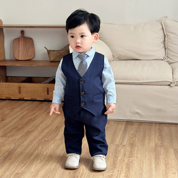 Φόρεμα για αγόρια Επίσημο φόρεμα Παιδικό κοστούμι Βρεφικό γιλέκο τζέντλεμαν Πουκάμισο Παντελόνι Βρετανικού τύπου Φόρεμα δεξιώσεων τεσσάρων τεμαχίων