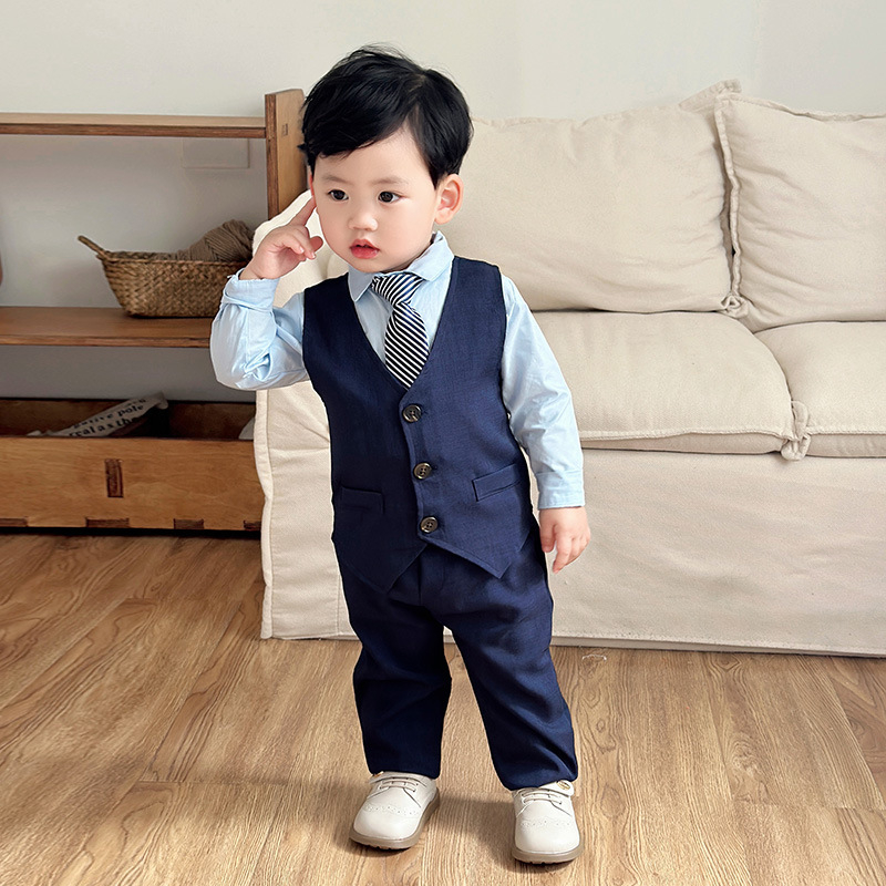 Chlapčenské šaty, spoločenské šaty, detský kostým, vesta pre bábätká, košeľa, nohavice, štvordielne banketové šaty v britskom štýle