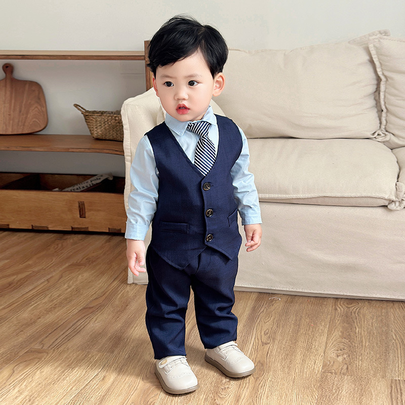 Chlapčenské šaty, spoločenské šaty, detský kostým, vesta pre bábätká, košeľa, nohavice, štvordielne banketové šaty v britskom štýle