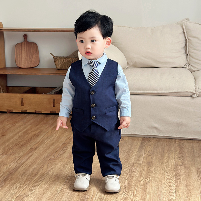 Chlapčenské šaty, spoločenské šaty, detský kostým, vesta pre bábätká, košeľa, nohavice, štvordielne banketové šaty v britskom štýle