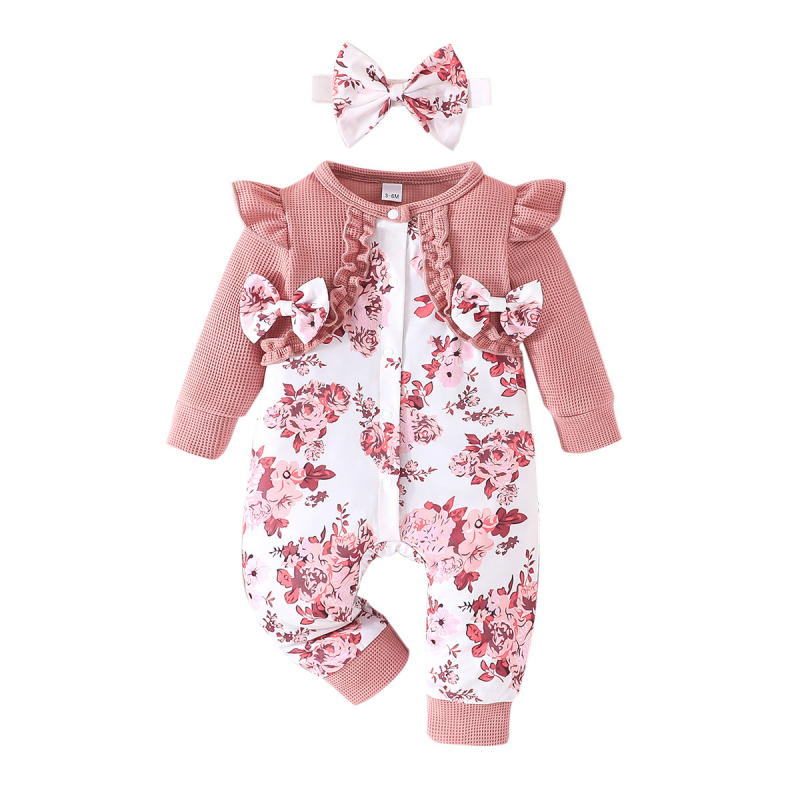 2024. aasta sügis-talv kuum INS Euroopa ja Ameerika Ühendriikide vibu-lilleteemaline beebidele mõeldud ühest osast ronimisriided