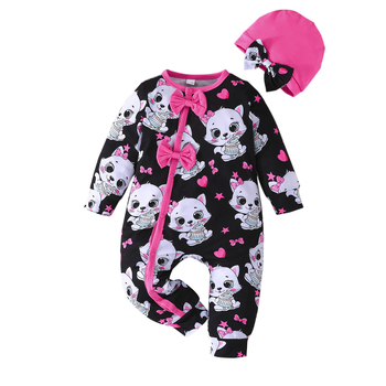 Διασυνοριακή αποκλειστική ανοιξιάτικη και φθινοπωρινή νέα ολόσωμη φόρμα για μωρά με κινούμενα σχέδια, φόρμα αναρρίχησης με τυπωμένα νιάου νιάου για μωρά