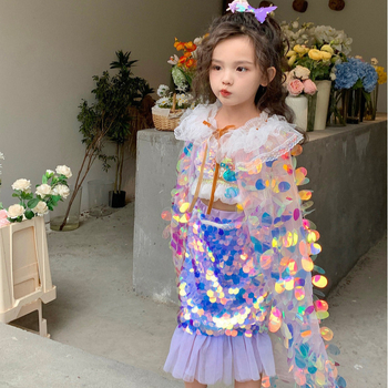 INS Saldētas meitenes fliteru Helovīna bērnu šalle ar plānu pludmales apmetni, mazās princeses saules aizsargsietu