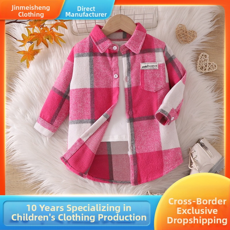 Jesenné nové dievčenské tričko, ležérne, univerzálne, kockované tričko s klopou, módne kórejské, jarné a jesenné, veľké kockované sako s dlhým rukávom