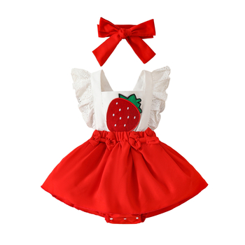 Φόρεμα με τριγωνικό τελείωμα και κέντημα φράουλας για μωρά, καλοκαιρινό φόρεμα με βολάν και φιόγκο για κορίτσια Amazon