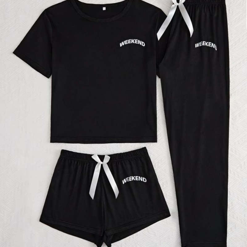 Cezhraničné výbuchy gréckeho typu Amazon TK domáce oblečenie pyžamo dámsky oblek písmeno čierny trojdielny oblek