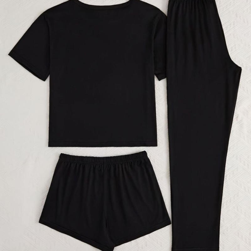 Cezhraničné výbuchy gréckeho typu Amazon TK domáce oblečenie pyžamo dámsky oblek písmeno čierny trojdielny oblek