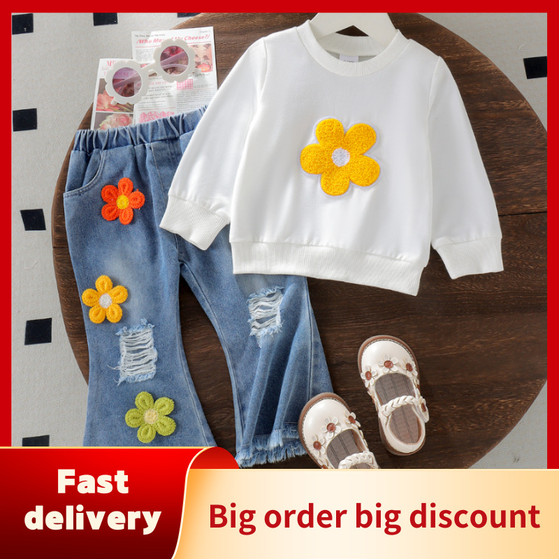 Dječja odjeća Majica s kapuljačom dugih rukava i traperice za djevojčice