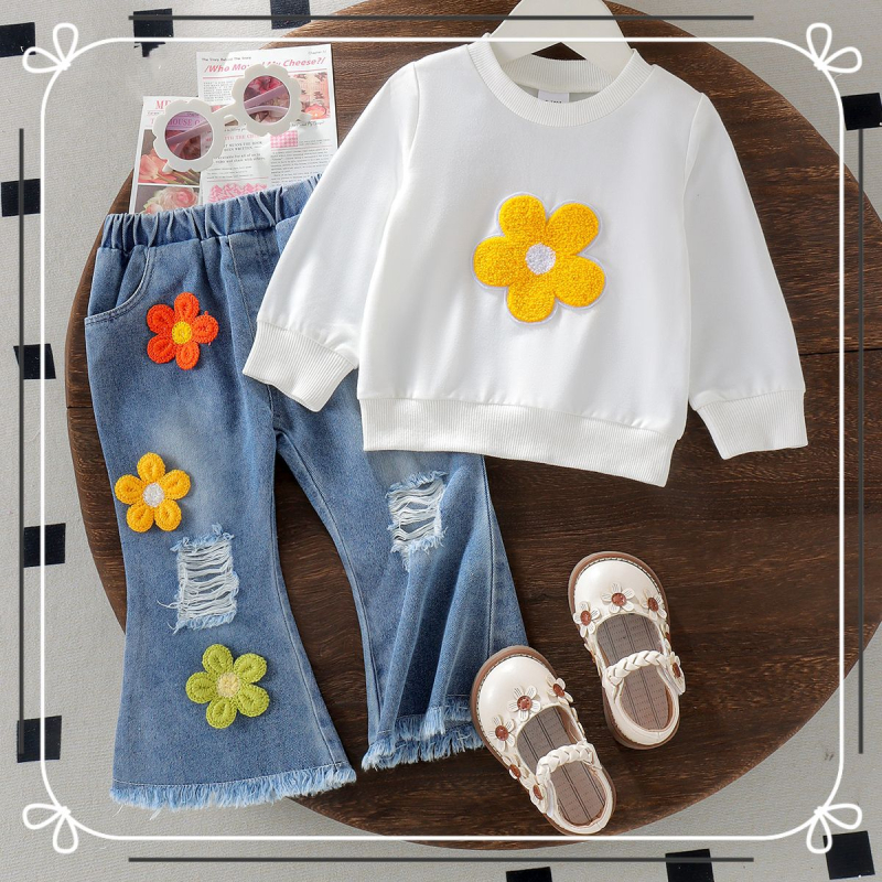 Dječja odjeća Majica s kapuljačom dugih rukava i traperice za djevojčice