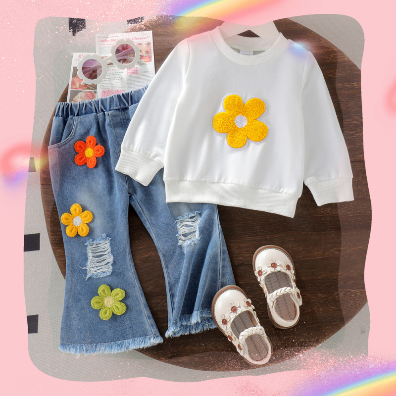 Dječja odjeća Majica s kapuljačom dugih rukava i traperice za djevojčice