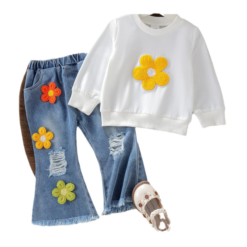 Dječja odjeća Majica s kapuljačom dugih rukava i traperice za djevojčice