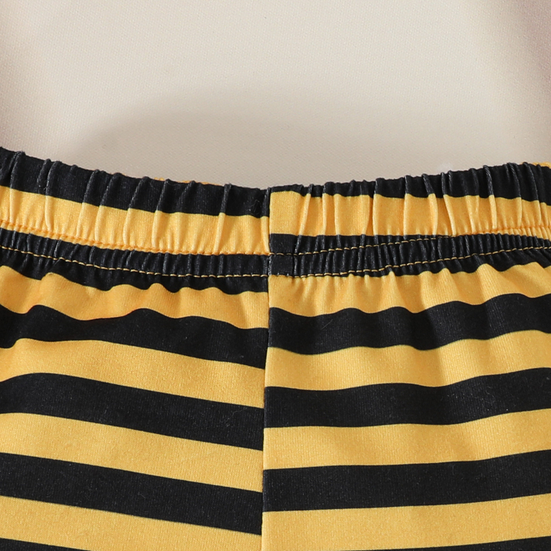 Európska a americká letná súprava s krátkym rukávom a trojuholníkovým vzorom s detským včelím vzorom, žlté a čierne pruhované nohavice s chápadlami a čiapkou