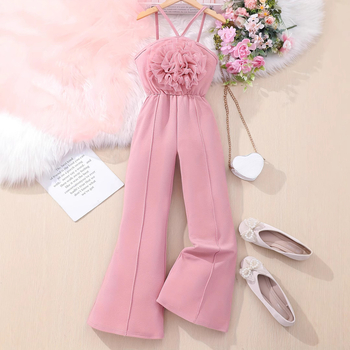 Piiriülesed Euroopa ja Ameerika laste rõivad, tüdrukute kõik-ühes rõivad, käsitsi valmistatud lilledega, keskmised ja suured laste moepüksid kevadeks ja suveks