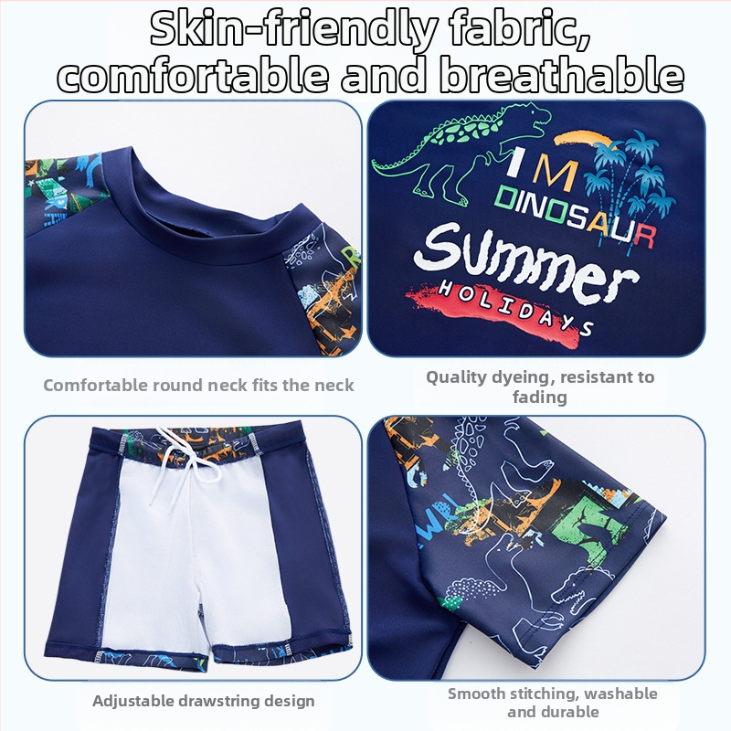Detské plavky 2025 Nové rozparkové chlapčenské plavky pre deti od 3 do 12 rokov, plavky s kreslenou potlačou dinosaura