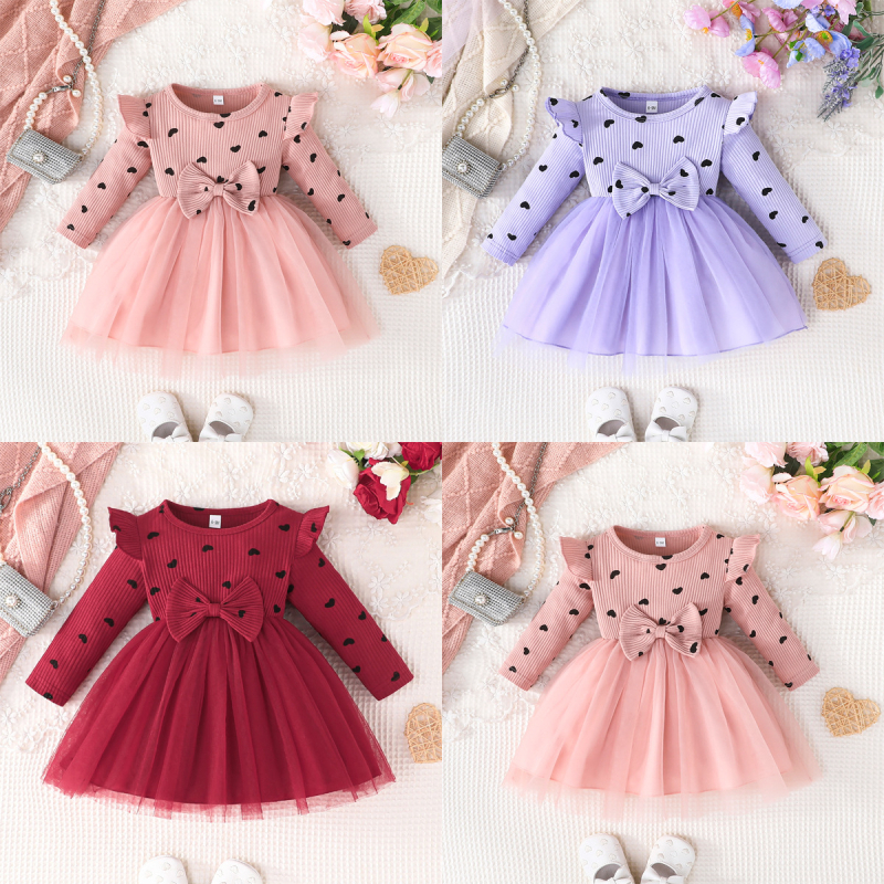 2024. Elegantna korejska dječja modna haljina s ljubavnim printom za djevojčice, proljetna i jesenska mrežasta haljina