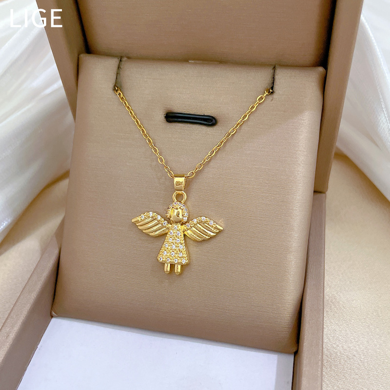 [Titaanterasest] Ingliga väikese tüdruku kerge luksuslik elegantne uhke teemantidega kaelakee naistele, titaanterasest rangluukett