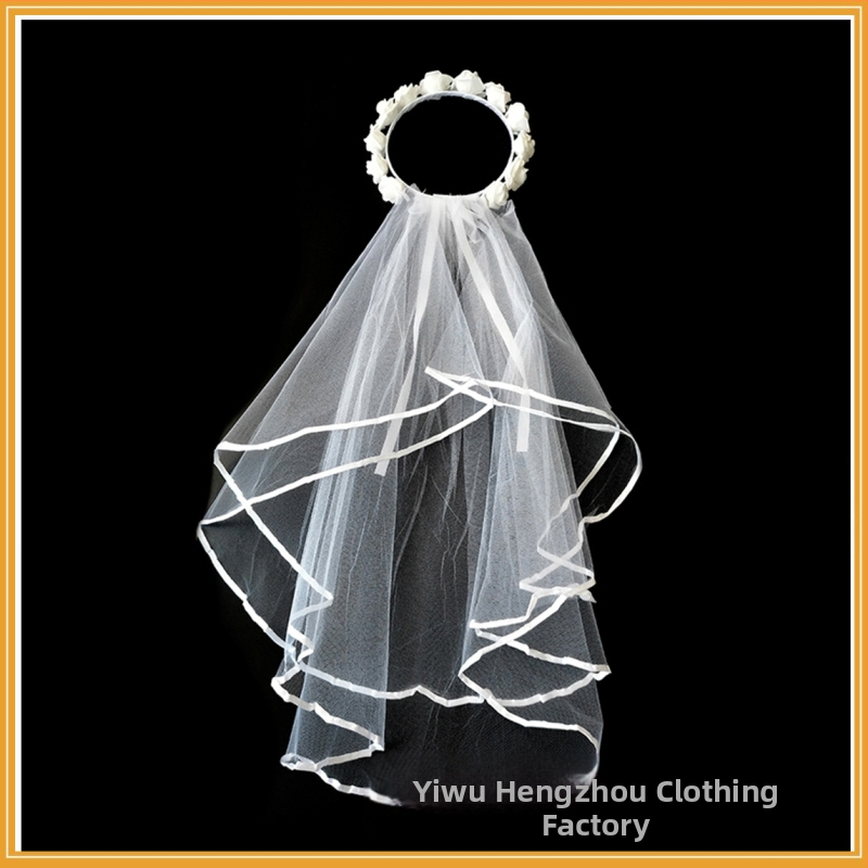 Европейски и американски булчински венец, воал, бял венец, украса за глава, лента за коса, пяна, цвете, булчински фото реквизит