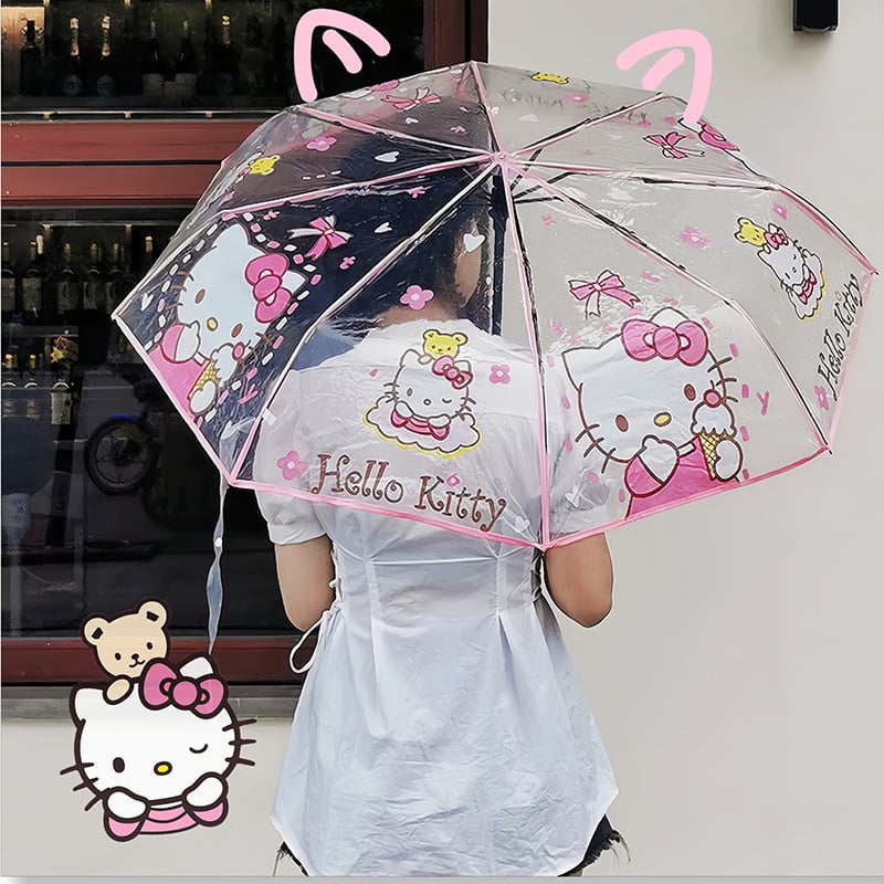 Japāņu Hello Kitty caurspīdīgs lietussargs, saliekams lietussargs, populārs anime multfilmu lietošanas instrukcija, 70% atlaide, mazs, svaigs plastmasas lietussargs vīriešiem un sievietēm