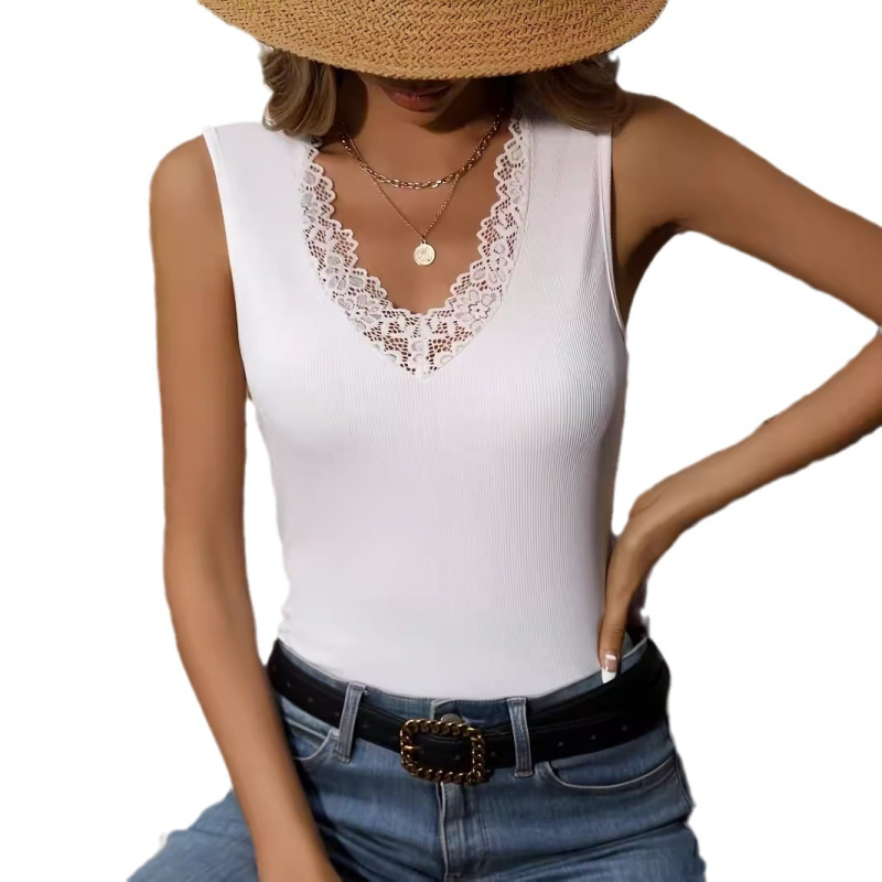 Cezhraničný priamy predaj čipkovanej vesty Amazon Jarný nový vnútorný top Európsky a americký sexy všestranný top s výstrihom do V