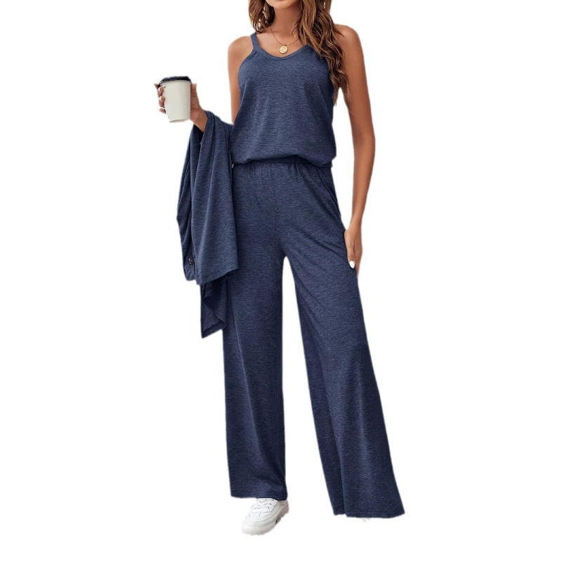 Prekogranična vanjska trgovina Žensko odijelo Proljetne eksplozije Ležerno odijelo Jednobojni remen Top Kardigan Hlače Tri odijela Žene